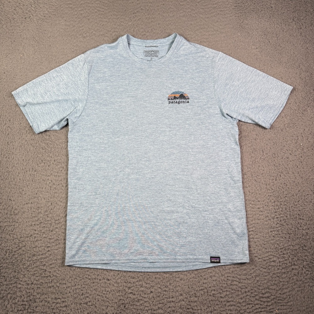 Patagonia Shirt Mens S Blue Heathered Capilene Cool Daily UPF Graphic Stretch